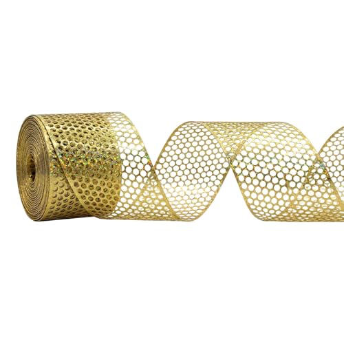 10 Yard 3-1/4 Inch Golden Honeycomb Ribbons for Crafting Making Homecoming Mum Ribbon for Gift Wrapping Cheerleaders Decorations