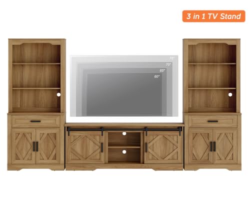 Image of WAMPAT Farmhouse Entertainment Center with Bookshelves for 75 inch TV