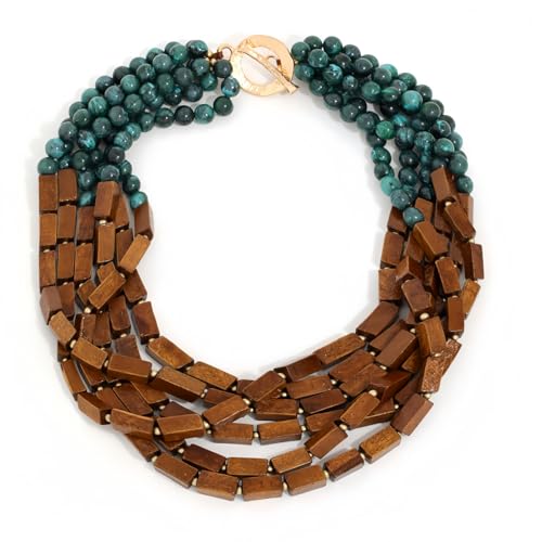 Wooden Beaded Layered Necklaces for Women,Turquoise Bohemian Chain,Statement Necklace for Women