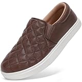 STQ Wide Toe Box Slip On Shoes Women Quilted Fall Sneakers Walking Business Casual Tennis Comfortable Fashion Nursing Dark Brown Size 9 Wide