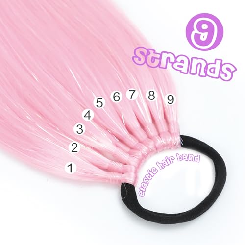 1 Packs 26 Inch Rainbow Ponytail Hair Extensions with Tinsel Hair for Jumbo Braiding Hair Extensions Soft Yaki Straight Synthetic Hair Glitter Ponytail for Girls DIY Box Braids(pink-purple-blue) - Image 4