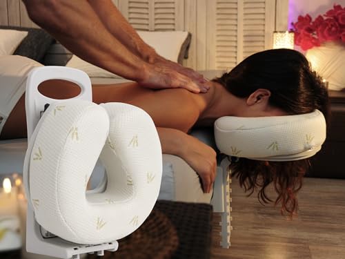 Appui-tête de Massage Ergonomique allongé ou Assis pour Lit ou Table - Réglable en Hauteur et Inclinaison - Coussin mémoire de Forme 8 cm - Pliable avec poignée -...
