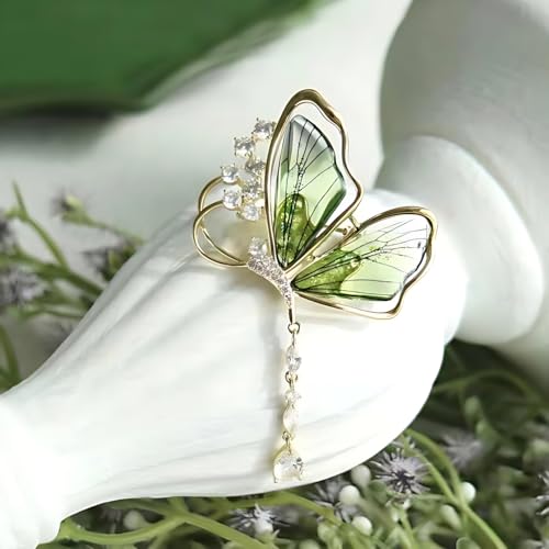 Image of Green Butterfly high-end Brooch, high-end Feeling Brooch, Exquisite Tassel, Dragonfly Metal Chest Flower, Personalized Accessory