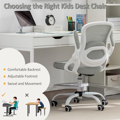 Image of Kids Desk Chair,Ergonomic Study Chair with Adjustable Height,Swivel Mesh Desk Chair with Wheels,Home Office Chair for Children in Home Bedroom Grey