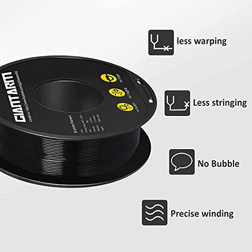 Image of GIANTARM Black PETG 3D Printer Filament Toughness Enhanced 1kg (2.2lbs), 1.75mm Dimensional Accuracy + /-0.03mm, 1080 Feet(330m /Roll, Vacuum Package, Fit for Most 3D FDM Printer