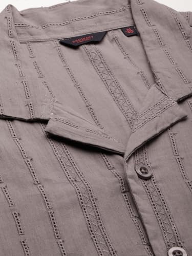 Image of SHOWOFFFF Men Solid Casual Shirt | Cuban Collar Half Sleeves Cotton Shirt for Mens | Relaxed Fit Regular Length Shirt for Men's