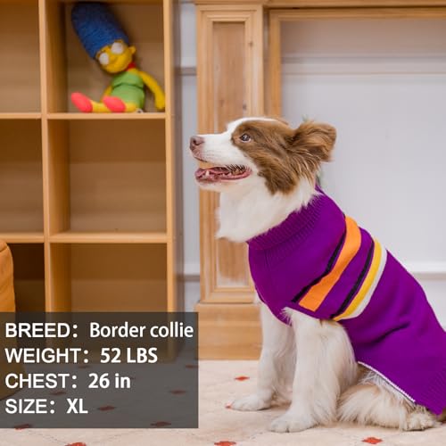 Image of PAWCHIE Dog Sweater - Turtleneck Thick Dog Clothes for Girls & Boys, Stretchy Knitted Outfit with Leash Hole, Purple Large Size Doggy to Puppy Cat