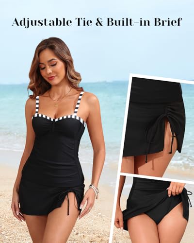 Image of Yonique Womens Underwire Tankini Swimsuits with Skirt Two Piece Bathing Suits Tummy Control Swimwear