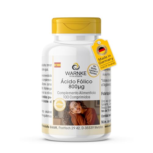Ácido fólico 800µg – 100% vegano – Vitamina B9 – 100 comprimidos | Warnke Vitalstoffe - Calidad de farmacia alemana