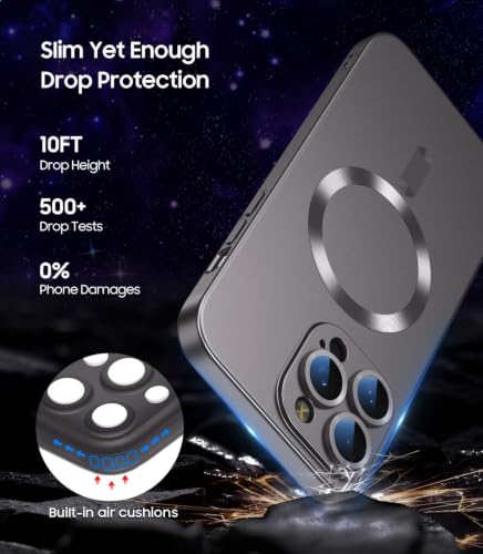 Image of DIZORO Magnetic Case for iPhone 13 Pro Max Cover [Compatible with MagSafe][Built-in Camera Lens Protector] Slim Soft Silicone Bumper Shockproof Metallic Luster Back Cover Phone Cases (Grey)