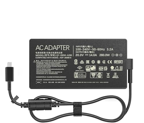 Image of 280W Laptop Charger Compatible with ASUS ROG Strix G18 G16 (2025) G815 G615, TUF Gaming F16 FX608, Zephyrus G14 G16, 20V 14A Adapter, Fits ADP-280BB B Rectangle Conn Tip