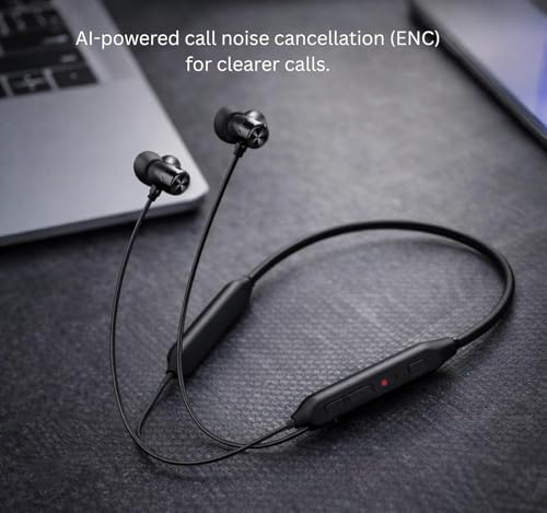 Image of Original Neckband Compatible with Oneplus Bullets Wireless Z3, Noise Cancellation, 12.4mm Dynamic Drivers, IP55 Water Resistant, 28H Battery & Fast Charging Neckband Black