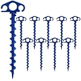 COBARYEN Tent Stakes Ground Anchors Screw in, 10 Pack Sand Stakes for Beach 9.4 Inch Heavy Duty Spiral Tent Pegs for Camping, Party, Hiking, Outdoor Decoration (10, Blue)
