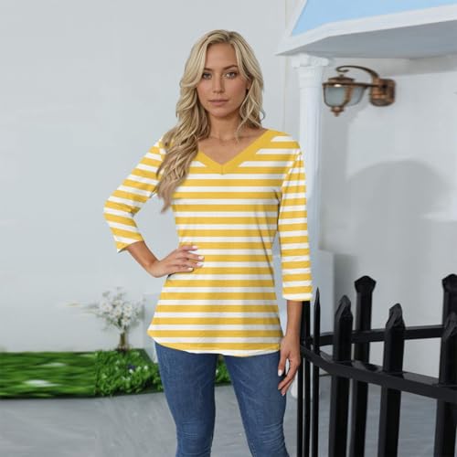 HTHLVMD Womens 3/4 Length Sleeve Tunic Tops Summer Fall Outfits 2025 Three Quarter Sleeve Casual V Neck T Shirts for Women