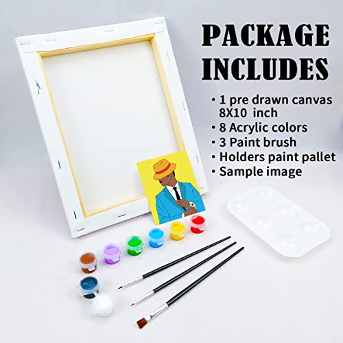 VOCHIC Canvas Painting Kit Pre Drawn Canvas for Painting for Adults Party Kits Paint and Sip Party Supplies 8x10 Canvas to Paint Afro King 8 Acrylic Colors,3 Brush,1 Pallet Boy Paint Art Set