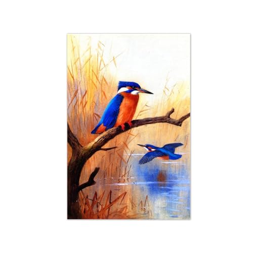 Tableau Impressions sur Toile Paire Martins-pêcheurs d'Archibald Thorburn 90x60cm