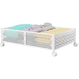 Under Bed Storage Containers with Wheels - Shoe Storage Organizer Drawer, Tool-free Assembly Metal Underbed Storage for Bedroom Clothes, Shoes, Blankets - White