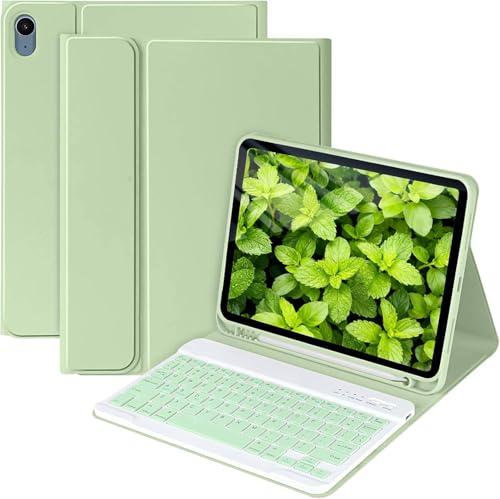 Image of MMK for iPad 11th 10th Generation Case with Keyboard (2022, 10.9 inch), Wireless Detachable Keyboard, Pencil Holder for iPad 11 inch (A16 2025), 10th Gen (10.9 Inch 2022) Green