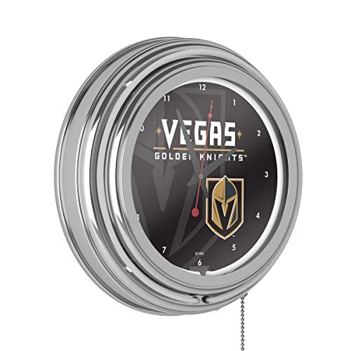 Trademark Global Neon Wall Clock-Vegas Golden Knights Watermark Double Rung Analog Clock with Pull Chain-Pub, Garage, or Man Cave Accessories (White)