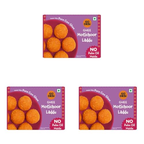Image of GO DESi Ghee Motichoor Laddu - 200 /150 grams | Made with Bengal Gram Flour and Pure Cow Ghee | Indian Sweets | Sweets Gift Pack (Pack of 3)