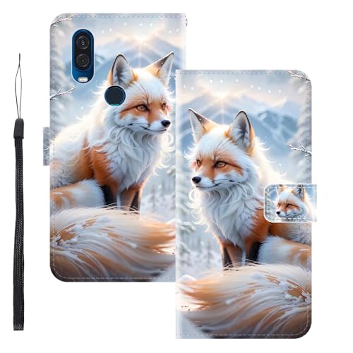 WUACYEAMING for Motorola One Vision Case Wallet,Flip Phone Case Wallet Cover Animal Pattern Cute Design with Card Slot Holder Kickstand Magnetic Closure Leather Fox