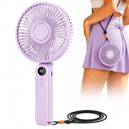 Image of Portable Handheld Fan, 10000mAh Rechargeable Personal Fan for 40H, 6-Inch Ultra Quiet Foldable Hand Fan, 5-Speed Gentle Airflow Battery Operated Fans for Travel Outdoor Lash Makeup Gifts for Women