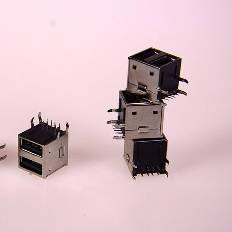 100pcs Dual USB AF 90 Degree PCB Mount A-Type Female Right Angle Dual USB Connector Data Transfer Jack Charging Port USB Adapter