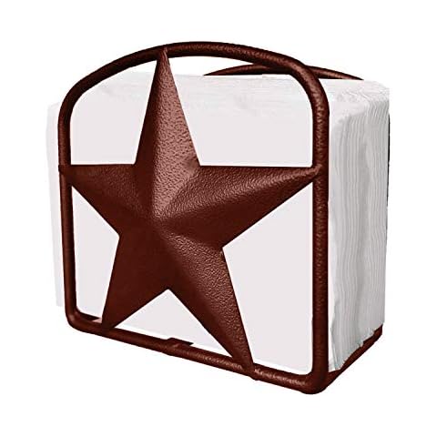 Brown Rustic Texas Star Paper Towel Holder, Napkin Holder, Salt and Pepper Shakers Holder, Country Farmhouse Iron Kitchen Counter Accessory Set Holders (Napkin Holder) Cover