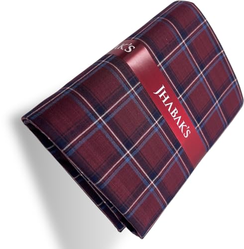 Image of JHABAK'S Cotton Blend Unstitched Checkered Fabric for Men - 2.35m Shirt Piece / 3m Kurta Piece - Width 36 Inches