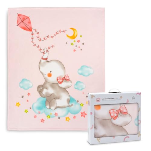 Interbaby - Manta para Cuna Bebé | Extrasuave de Sedalina Elefante Cometa, Cómoda, Cálida | Manta Bebé 110x140cm, Unisex, Para Cunas.