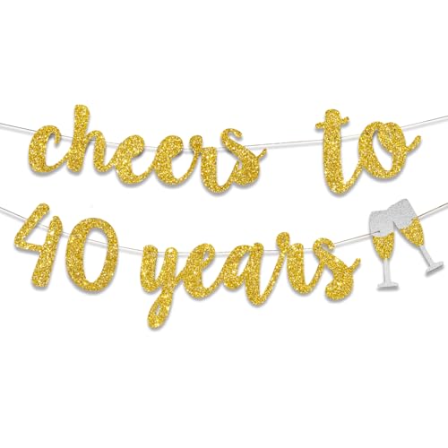 GOER Cheers to 40 Years and Champagne Glasses Gold Glitter Banner for 40th Birthday Party Decorations