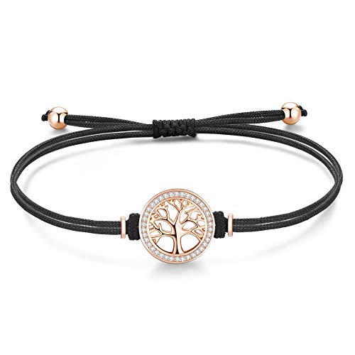 Jrêveinfini Arbre de Vie Bracelet Bijoux Femme Argent 925, été Bracelet Amitié Enfant Fille, Noir Tressé Cordon Bracelet Personnalisé, Cuir Bracelet Femme Or, Cadeau Meilleure Amie Original Cover