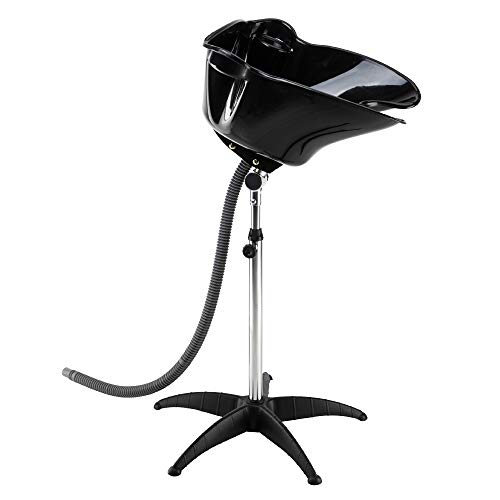 Mefeir Black Portable Shampoo Sink with Adjustable Height & Drain,Salon Hair Washing Basin Barber Deep Bowl