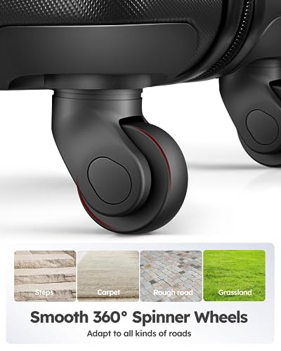Image of Suitour Luggage Sets 3 piece, Hardside Lightweight Suitcase sets with Spinner Wheels,TSA Lock,20 /24 /28 inches Travel Luggage Black
