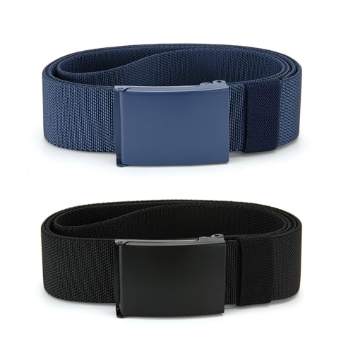 Canvas Belt Men 2 Pack Nylon with Stretch Flexibility, Adjustable Slide Plastic Buckle, Adjustable, Cut to Fit2