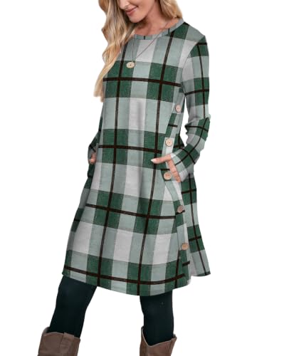 Image of OFEEFAN Fall Dresses for Women 2026 Crew Neck Long Sleeve Dress with Pockets
