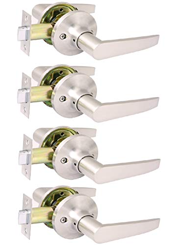 Satin Nickel Passage Door Knobs Handles for Hall and Closet Lockset Leverset 4 Pack Door knob Lock