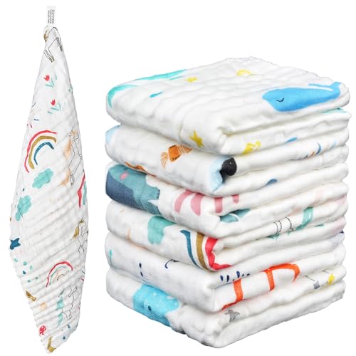 AYESY Musselintücher für Babys,6 Stück 25cm x 50cm Spucktücher Baby,Weicher Baumwolle Handtücher,Atmungsaktiv und Saugfähig,Mehrzweck Gesichtstüche für Jungen Mädchen