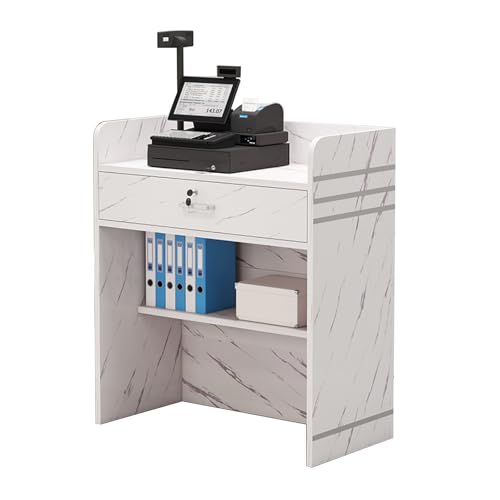Mostrador de recepción con Cerradura y estantes, mostrador de Caja para comercios, mobiliario de recepción para hoteles, Tiendas de Ropa y pastelerías - 60x40x92cm