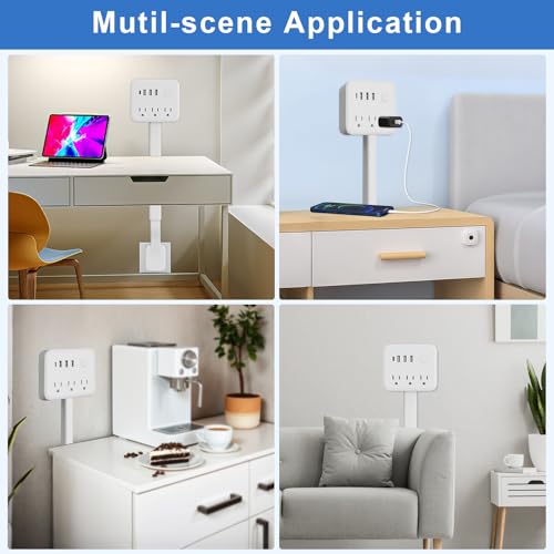 Electrical Outlet Extender Stick, 180° Rotating Surge Protector Power Strip, Featured 3 AC and 4 USB Ports, Multi Plug Wall Outlet Splitter | Ideal for Behind Couches, Nightstands, image 8
