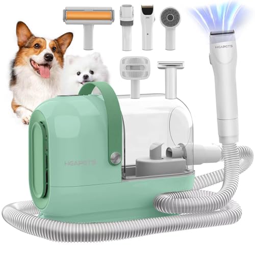 Dog Grooming Vacuum Kit - 3L Vacuum with 7 Tools, Low Noise Electric Clipper and Brush for Pet Shedding at Home, Green