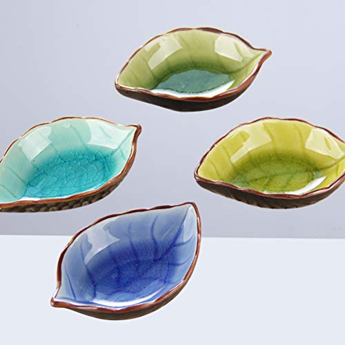 UPKOCH 4 peças de prato de molho em forma de folha de cerâmica, prato de tempero para servir
