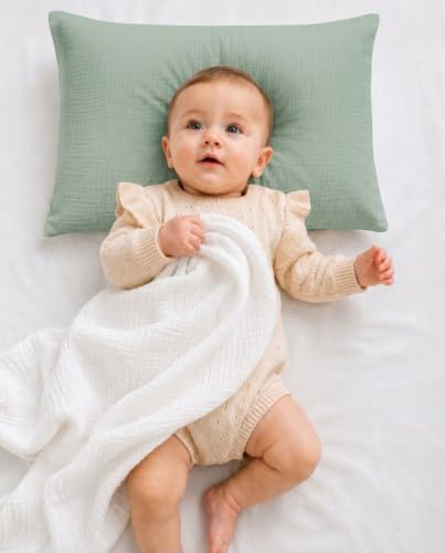 Image of Toddler Pillowcases for 13 inchx18 inch Pillow 2 Pack, Muslin Small Toddler Baby Kids Travel Pillow Covers for Boys Girls with Envelope Closure (Sage, 13 x 18 Inch)