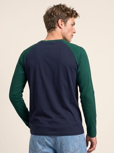 Image of Veirdo Pure Cotton Regular Fit Round Neck Front Chest Typographic Logo Printed Raglan Full Sleeve T-Shirt for Men (Colors: Green, Brown & Maroon)