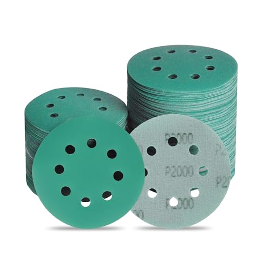 Image of 5 Inch 8 Hole 2000 Grit Zirconia Alumina Hook & Loop Sanding Discs, Heavy-Duty Polyester Film Backing, Wet /Dry Anti-Clog for Random Orbital Sanders - Wood, Automotive, Metal - 50 Pack