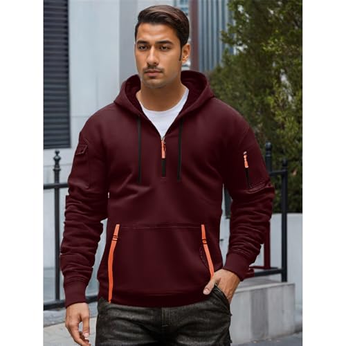 ANUFER Mens Plus Size Quarter-Zip Hoodie Pullover Sweatshirts Casual Sports Jacket with Multi Pockets (S-5XL)3