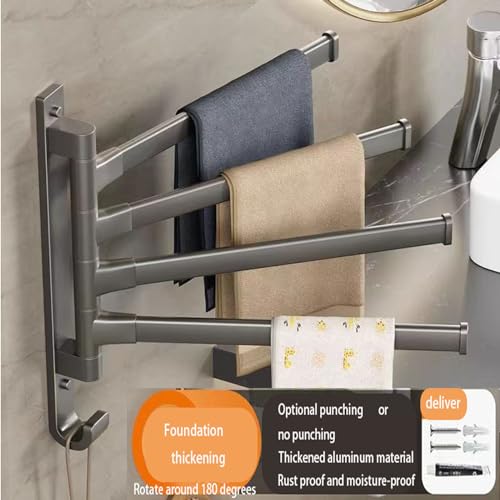 Kidayuan 2023101201 4-Pole 180 ° Rotatable Towel Bar, Aluminum Alloy Swing Arm Bath Towel Bars Bathroom Towel Rack thumb #4