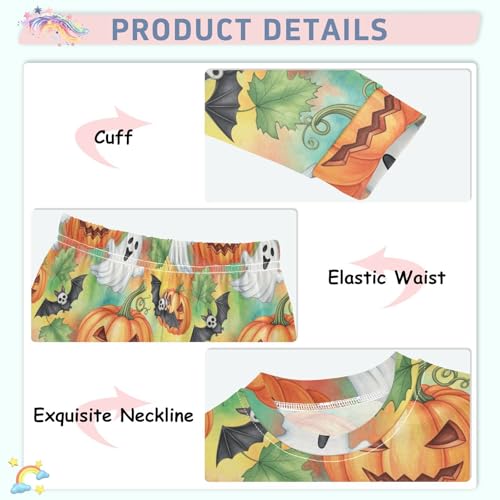 Pajama Sets Long Sleeve Halloween Ghosts Pumpkins Bats Soft Comfy Sleepwear 2 Piece PJS 3-8T4