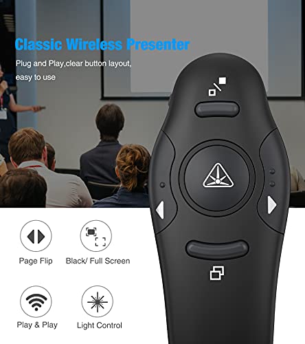 DINOSTRIKE Presentation Clicker with Red Laser Pointer, RF 2.4GHz USB Wireless Presenter Remote Slide Clicker for Powerpoint Presentations for Computer Laptop Office Classroom