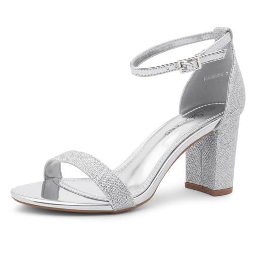 Image of Shoe Land Low Chunky Heels for Women Open Toe Ankle Strap Block Heel Sandals 3 Inch Dressy Heels for Wedding Party Date Night